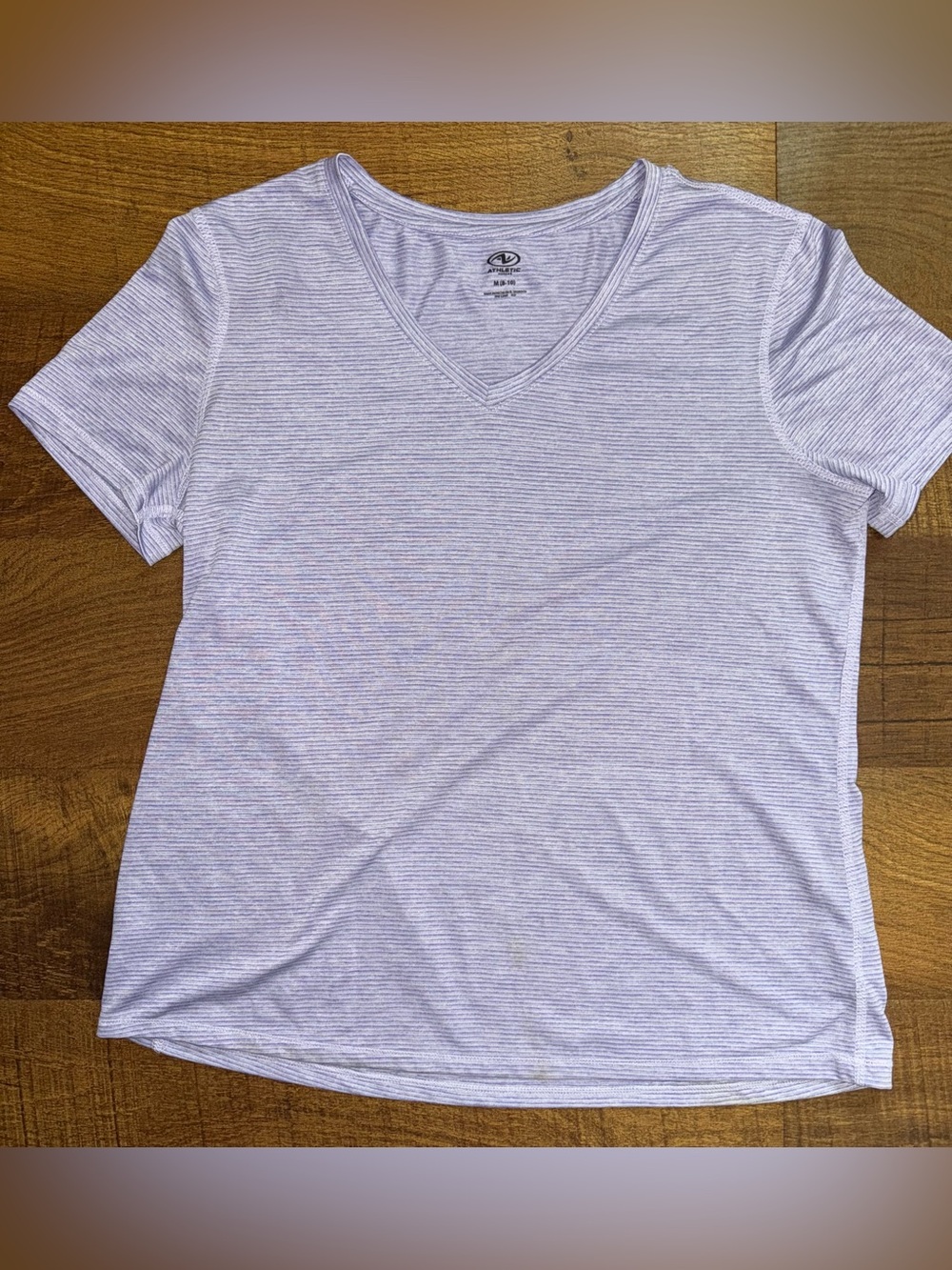 Athletic Works Women's Light Purple Striped V-Neck Short Sleeve Tee